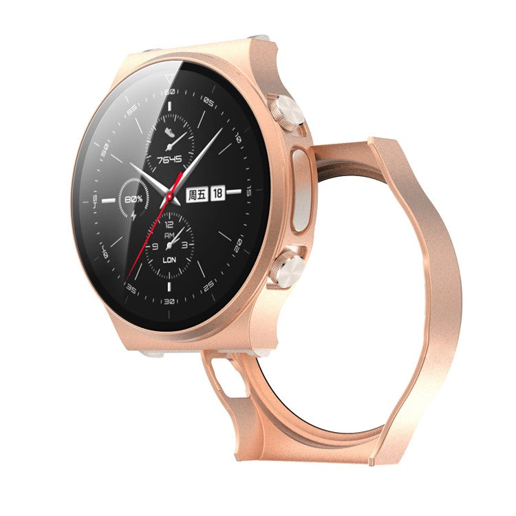 Matte PC Frame Cover with Tempered Glass Screen Protector for Huawei Watch GT 2 Pro ECG Smartwatch - Rose Gold