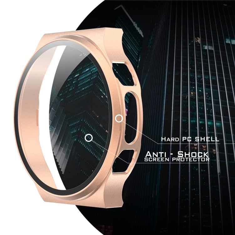 Matte PC Frame Cover with Tempered Glass Screen Protector for Huawei Watch GT 2 Pro ECG Smartwatch - Rose Gold