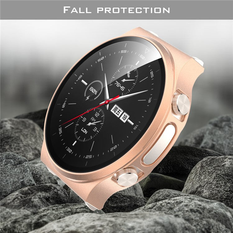 Matte PC Frame Cover with Tempered Glass Screen Protector for Huawei Watch GT 2 Pro ECG Smartwatch - Rose Gold