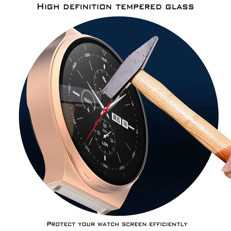 Matte PC Frame Cover with Tempered Glass Screen Protector for Huawei Watch GT 2 Pro ECG Smartwatch - Rose Gold