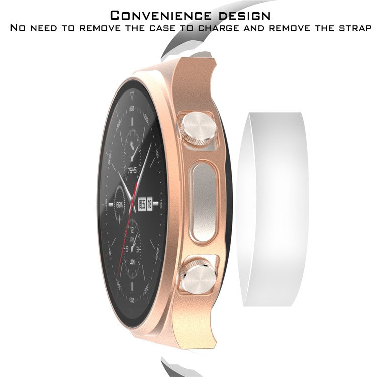 Matte PC Frame Cover with Tempered Glass Screen Protector for Huawei Watch GT 2 Pro ECG Smartwatch - Rose Gold