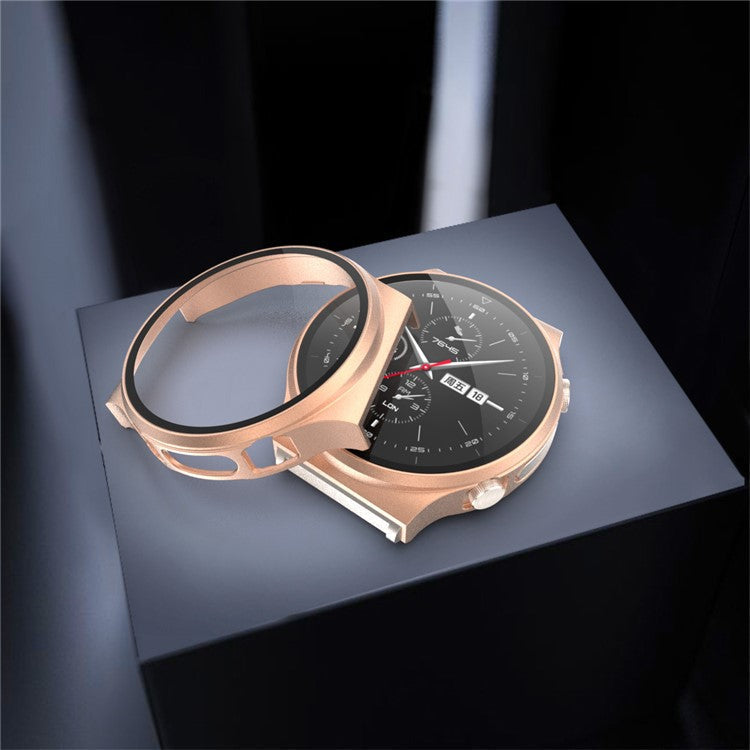 Matte PC Frame Cover with Tempered Glass Screen Protector for Huawei Watch GT 2 Pro ECG Smartwatch - Rose Gold