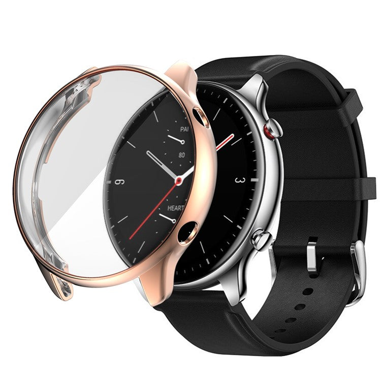 Soft TPU Electroplated Anti-Scratch Smart Watch Frame Case Cover for Huami Amazfit GTR2 - Rose Gold