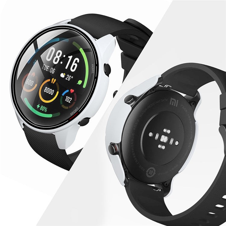 PC Smart Watch Protective Case Cover with Tempered Glass Screen Protector Film for Xiaomi Mi Watch Color - White