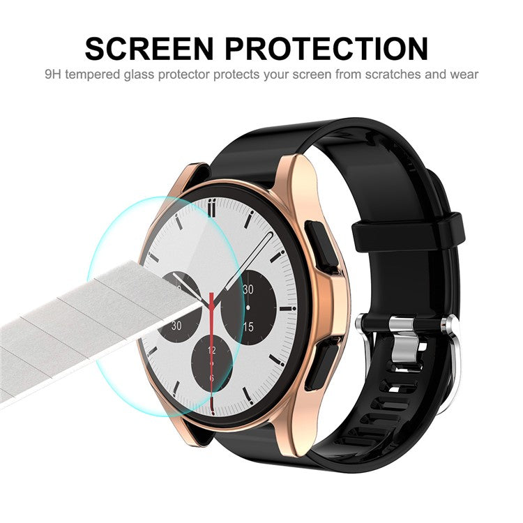 ENKAY HAT PRINCE Electroplating TPU Watch Case Cover with 0.2mm 2.15D 9H Tempered Glass Screen Protector for Samsung Galaxy Watch4 Classic 42mm - Black