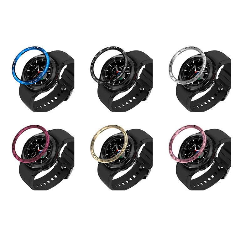 Speed Scale Design Stainless Steel Adhesive Cover Anti-Scratch Collision Protector Bezel Ring for Samsung Galaxy Watch4 Classic 42mm - Silver/Black
