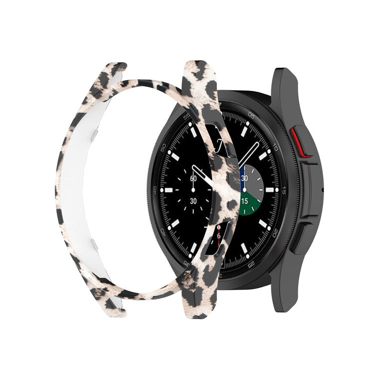 Shockproof Half Watch Protective Cover Film Hollowed PC Watch Frame Case for Samsung Galaxy Watch4 Classic 42mm - Black Leopard