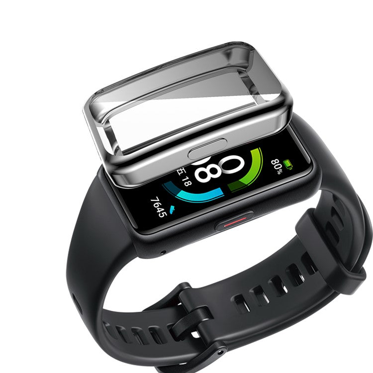 Electroplating Soft TPU Bumper All-inclusive Protective Watch Case for Huawei Band 7 / 6 Pro / 6 / Honor Band 6 - Silver
