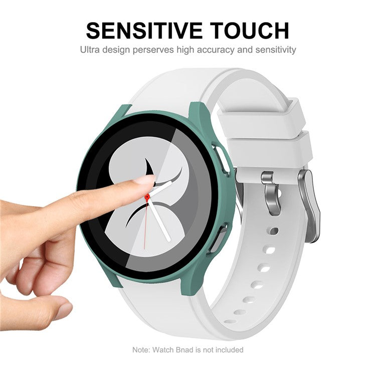 ENKAY HAT PRINCE for Samsung Galaxy Watch4 40mm Rubberized Hard PC Cover with Tempered Glass - Silver