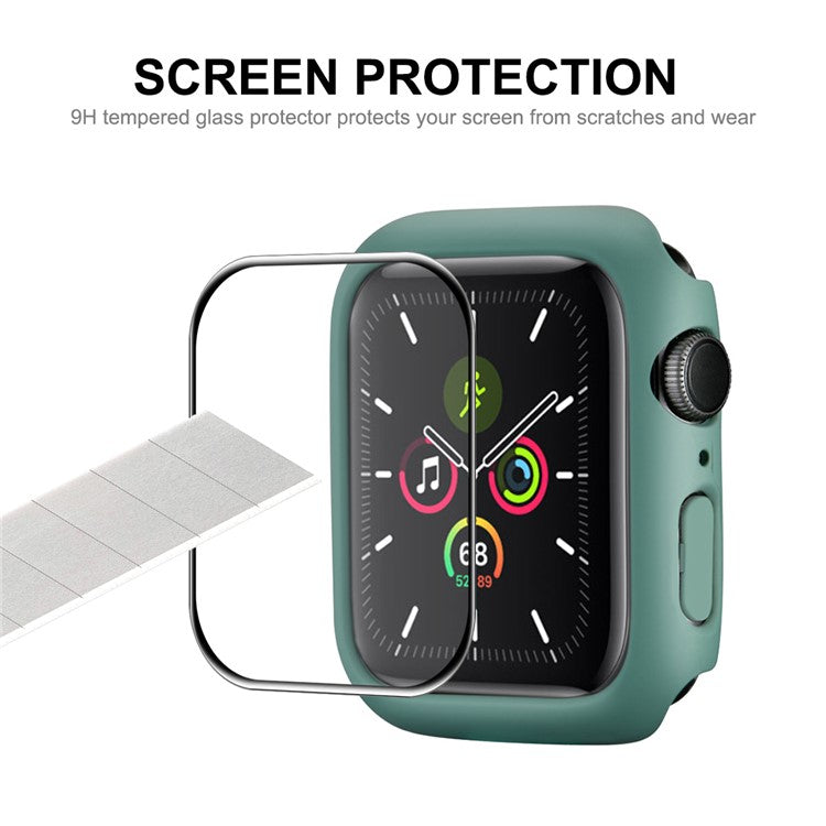 ENKAY HAT PRINCE Full Coverage Rubberized PC Cover Case with PMMA Tempered Glass Film for Apple Watch Series 9 / 8 / 7 45mm - Green