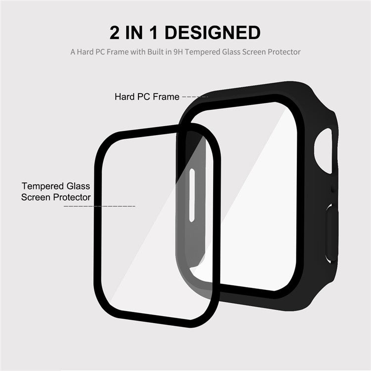 ENKAY HAT PRINCE Rubberized Hard PC Case with Tempered Glass Screen Protector for Apple Watch Series 9 / 8 / 7 45mm - Black
