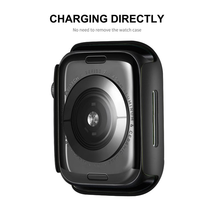 ENKAY HAT PRINCE Rubberized Hard PC Case with Tempered Glass Screen Protector for Apple Watch Series 9 / 8 / 7 45mm - Black