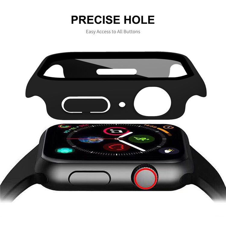 ENKAY HAT PRINCE Rubberized Hard PC Case with Tempered Glass Screen Protector for Apple Watch Series 9 / 8 / 7 45mm - Black