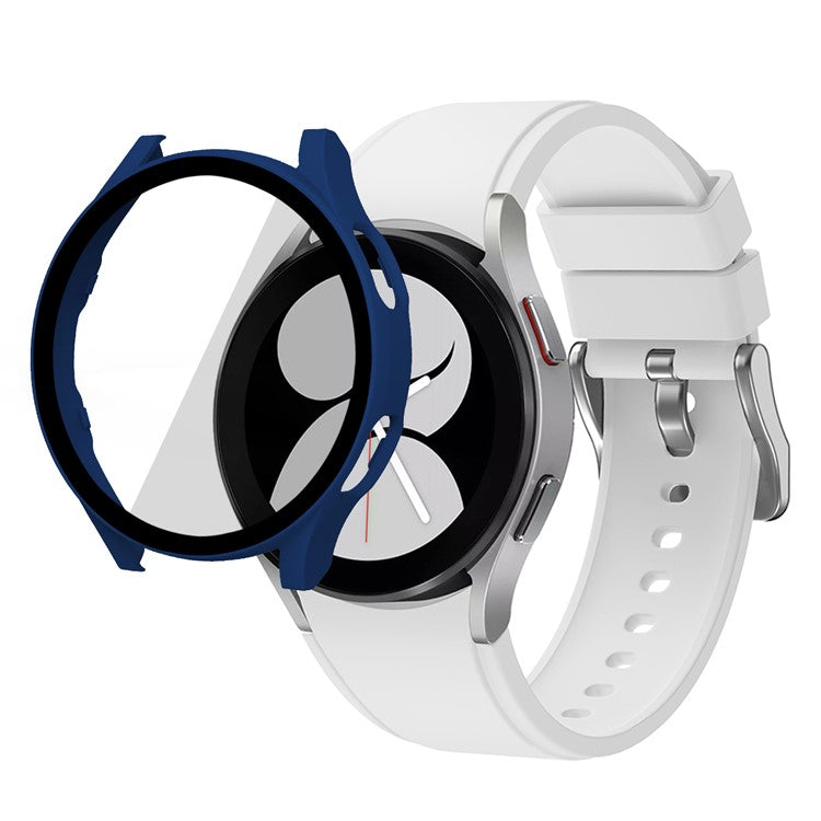 Rubberized Hard PC Bumper Case with Tempered Glass for Samsung Galaxy Watch4 40mm - Dark Blue