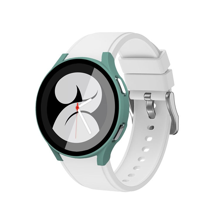 All-Around Rubberized Hard PC Case with Touch Sensitive Tempered Glass Screen Protector for Samsung Galaxy Watch4 44mm - Dark Green