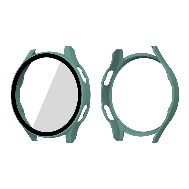All-Around Rubberized Hard PC Case with Touch Sensitive Tempered Glass Screen Protector for Samsung Galaxy Watch4 44mm - Dark Green