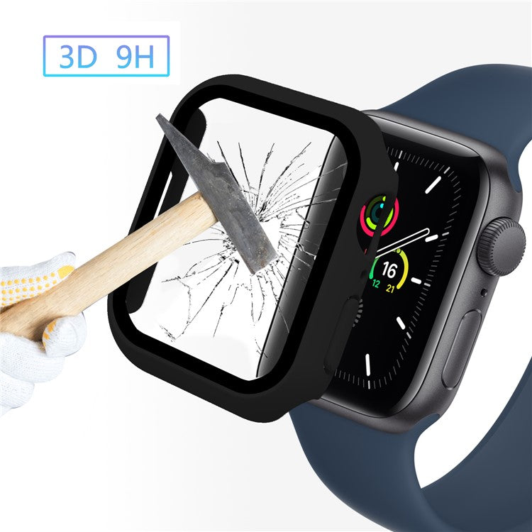 For Apple Watch Series 9 / 8 / 7 41mm Matte PC Watch Case Cover + Tempered Glass Screen Protector - Black