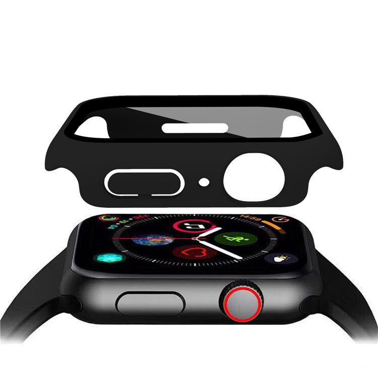 For Apple Watch Series 9 / 8 / 7 41mm Matte PC Watch Case Cover + Tempered Glass Screen Protector - Black
