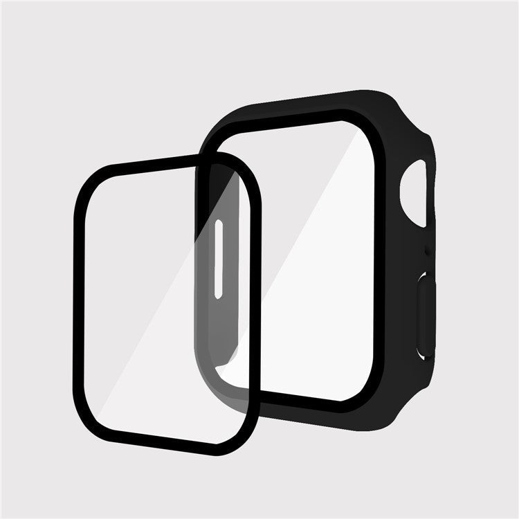 For Apple Watch Series 9 / 8 / 7 41mm Matte PC Watch Case Cover + Tempered Glass Screen Protector - Black