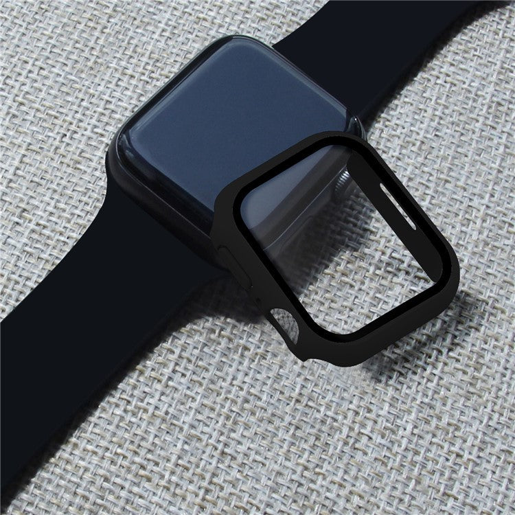 For Apple Watch Series 9 / 8 / 7 41mm Matte PC Watch Case Cover + Tempered Glass Screen Protector - Black