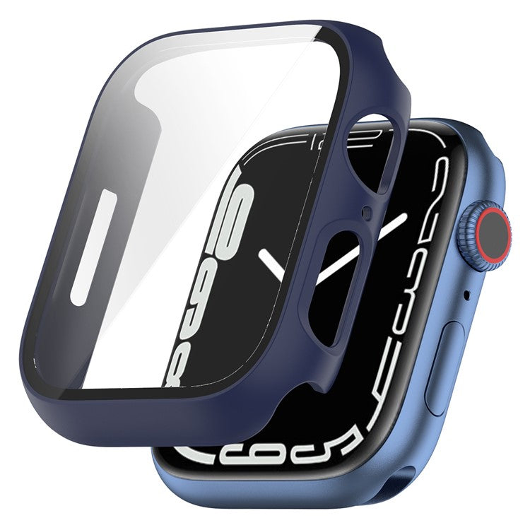 For Apple Watch Series 9 / 8 / 7 41mm 2-in-1 Scratch Resistant Hard PC Case with Tempered Glass Screen Protector - Midnight Blue