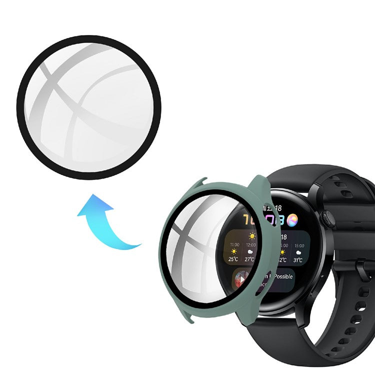 Hard PC Protective Watch Frame Case with HD Anti-Scratch Tempered Glass Screen Protector 46mm for Huawei Watch 3 - Green