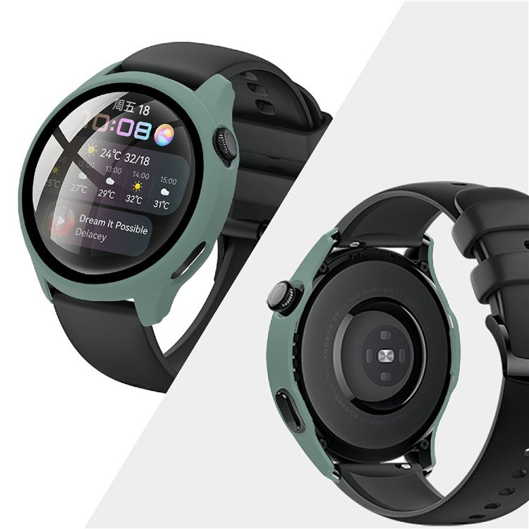 Hard PC Protective Watch Frame Case with HD Anti-Scratch Tempered Glass Screen Protector 46mm for Huawei Watch 3 - Green