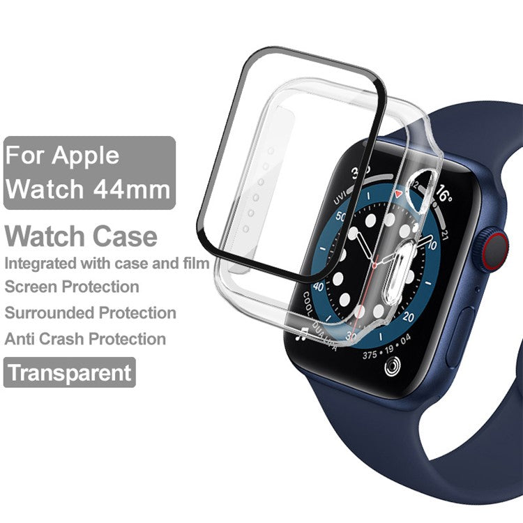 IMAK Hard PC Cover Case with Tempered Glass Screen Protector for Apple Watch Series 4 / 5 / 6 44mm / SE 44mm / SE (2022) 44mm - Transparent