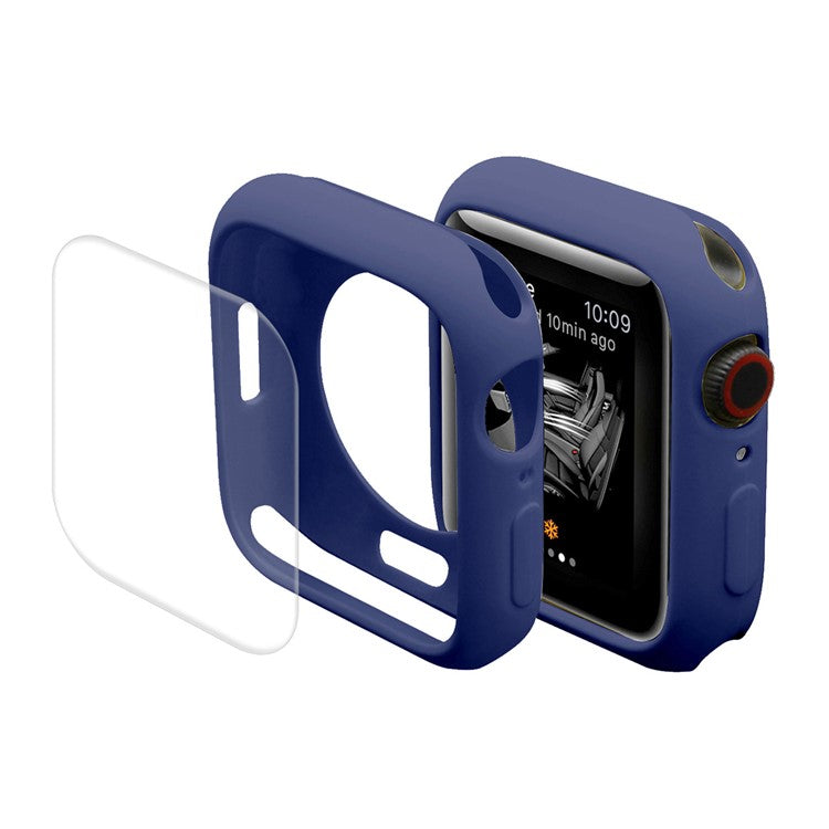 ENKAY HAT PRINCE Soft TPU Watch Case Cover with PET Screen Protector for Apple Watch Series 9 / 8 / 7 45mm - Dark Blue