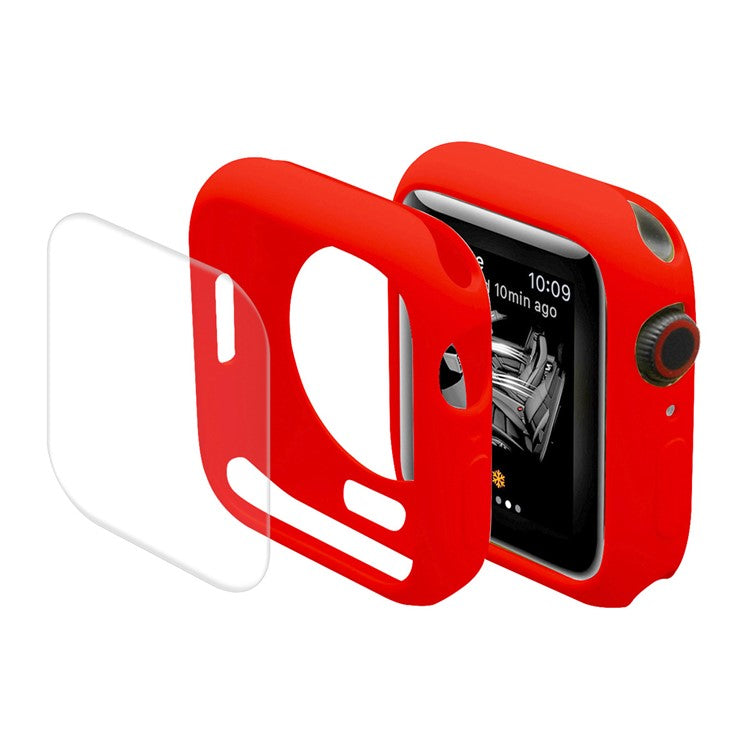 ENKAY HAT PRINCE for Apple Watch Series 9 / 8 / 7 41mm Scratch-resistant TPU Watch Case Cover with Hot Bending Curved Full Size PET Screen Protective Film - Red