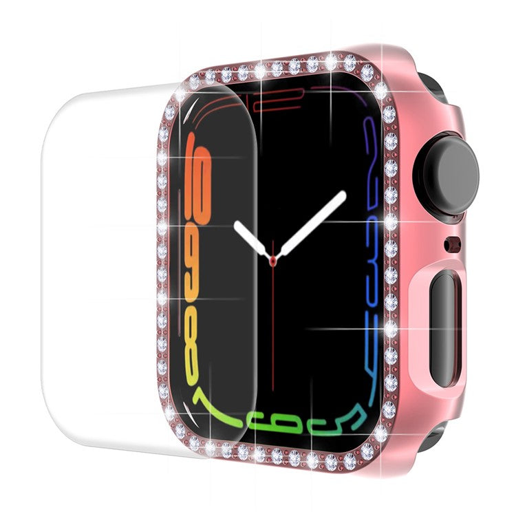 ENKAY HAT PRINCE Electroplating Rhinestone PC Hard Watch Case Cover with PET Full Screen Protector for Apple Watch Series 9 / 8 / 7 45mm - Pink