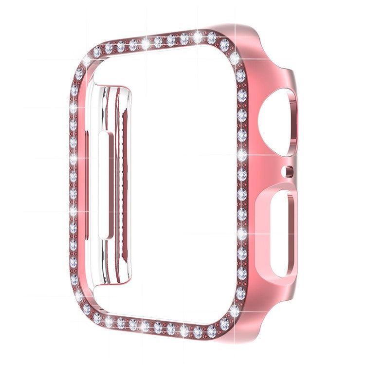 ENKAY HAT PRINCE Electroplating Rhinestone PC Hard Watch Case Cover with PET Full Screen Protector for Apple Watch Series 9 / 8 / 7 45mm - Pink