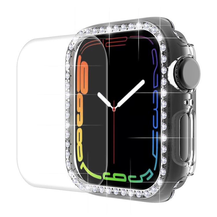 ENKAY HAT PRINCE Electroplating Rhinestone PC Hard Watch Case Cover with PET Full Screen Protector for Apple Watch Series 9 / 8 / 7 45mm - Transparent
