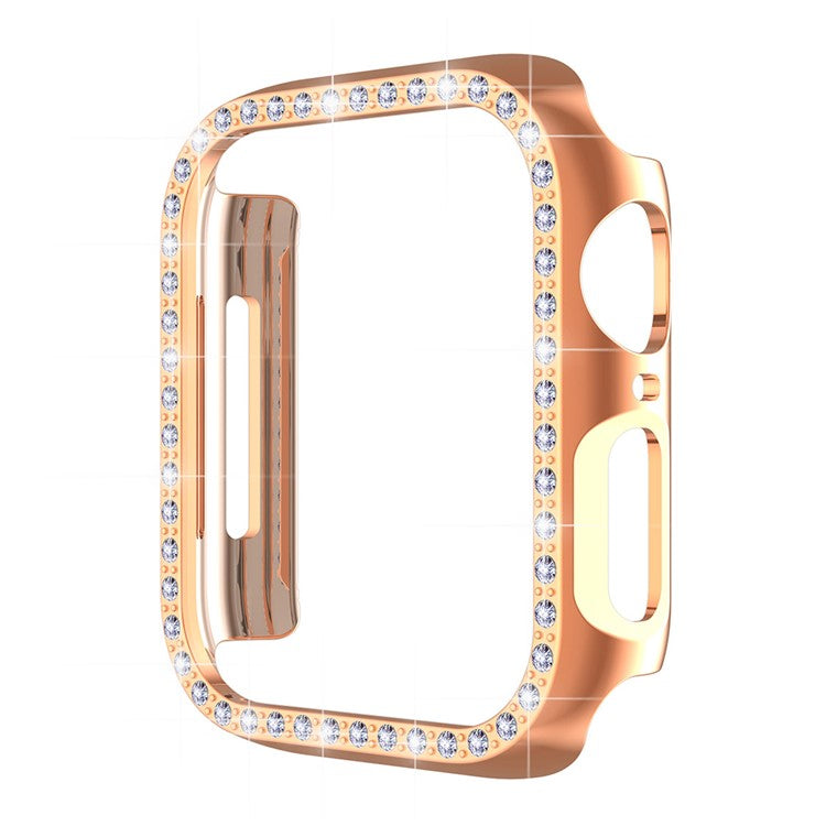 ENKAY HAT PRINCE Electroplating Rhinestone PC Hard Watch Case Cover with PET Full Screen Protector for Apple Watch Series 9 / 8 / 7 45mm - Rose Gold