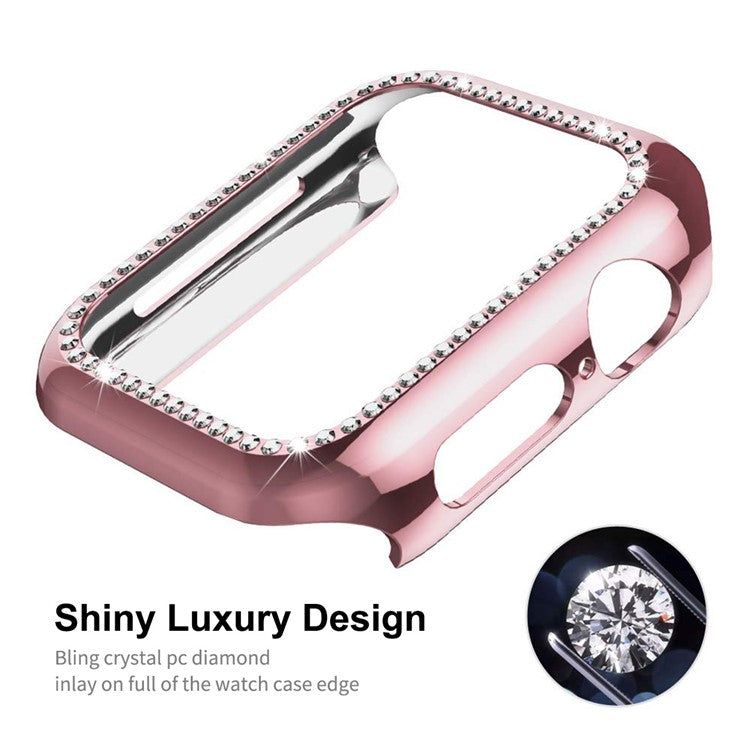 ENKAY HAT PRINCE Electroplating Rhinestone PC Hard Watch Case Cover with PET Full Screen Protector for Apple Watch Series 9 / 8 / 7 45mm - Rose Gold