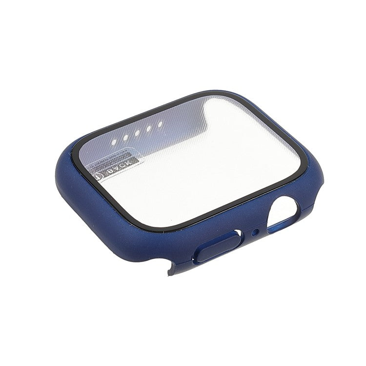 For Apple Watch Series 9 / 8 / 7 41mm Rubberized Matte Anti-drop PC Smart Watch Case Cover with Tempered Glass Screen Protector - Navy Blue