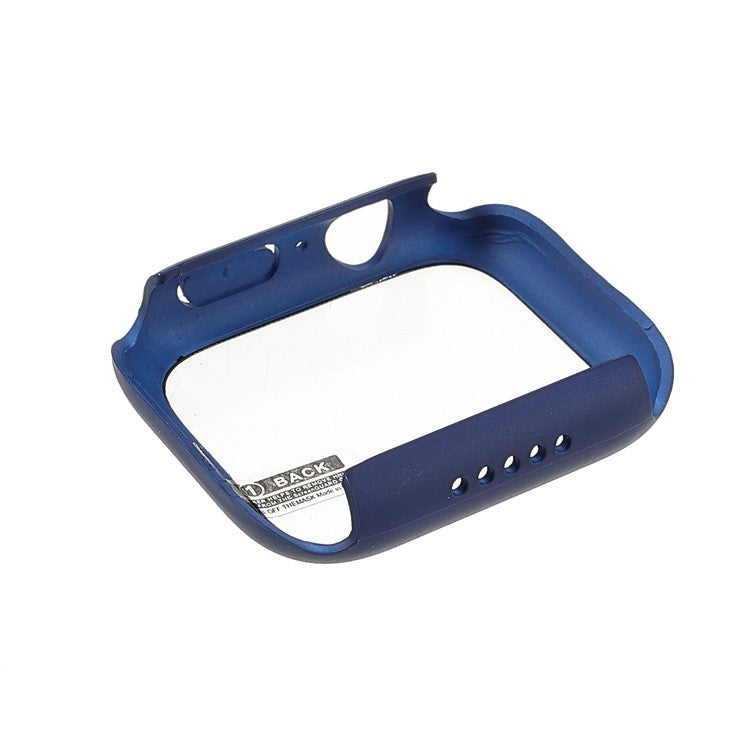 For Apple Watch Series 9 / 8 / 7 41mm Rubberized Matte Anti-drop PC Smart Watch Case Cover with Tempered Glass Screen Protector - Navy Blue