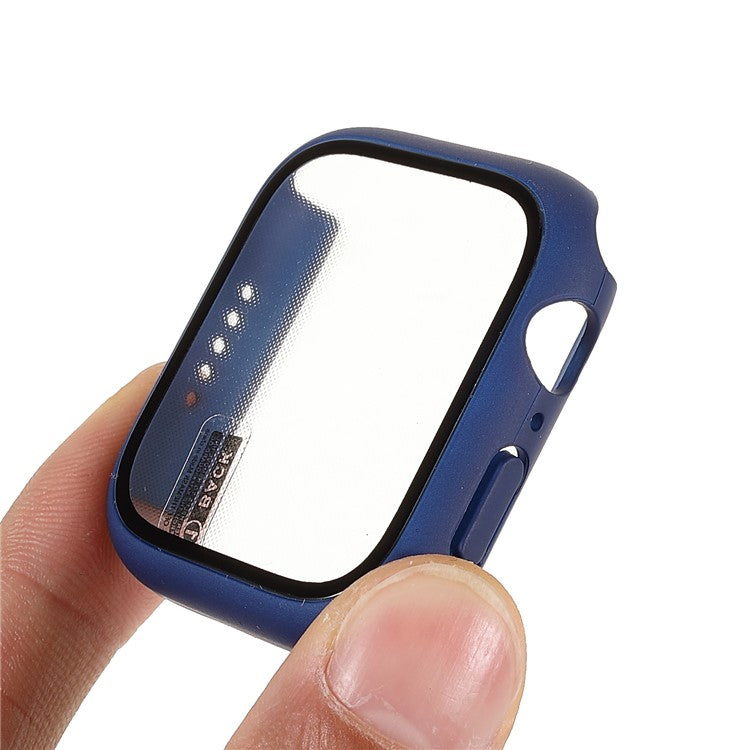 For Apple Watch Series 9 / 8 / 7 41mm Rubberized Matte Anti-drop PC Smart Watch Case Cover with Tempered Glass Screen Protector - Navy Blue