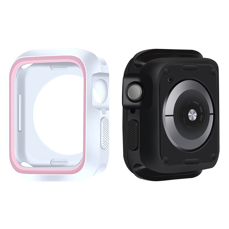 Bi-color Smart Watch Case Soft Silicone Protective Cover Frame for Apple Watch Series 4 / 5 / 6 44mm / SE 44mm / SE (2022) 44mm - White / Pink
