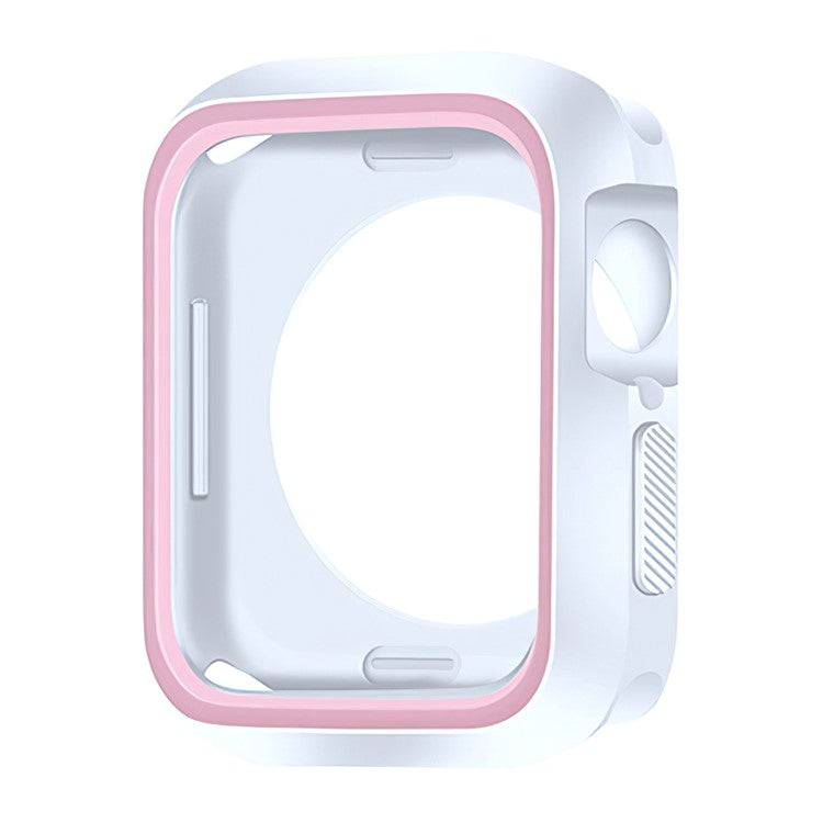 Bi-color Smart Watch Case Soft Silicone Protective Cover Frame for Apple Watch Series 4 / 5 / 6 44mm / SE 44mm / SE (2022) 44mm - White / Pink