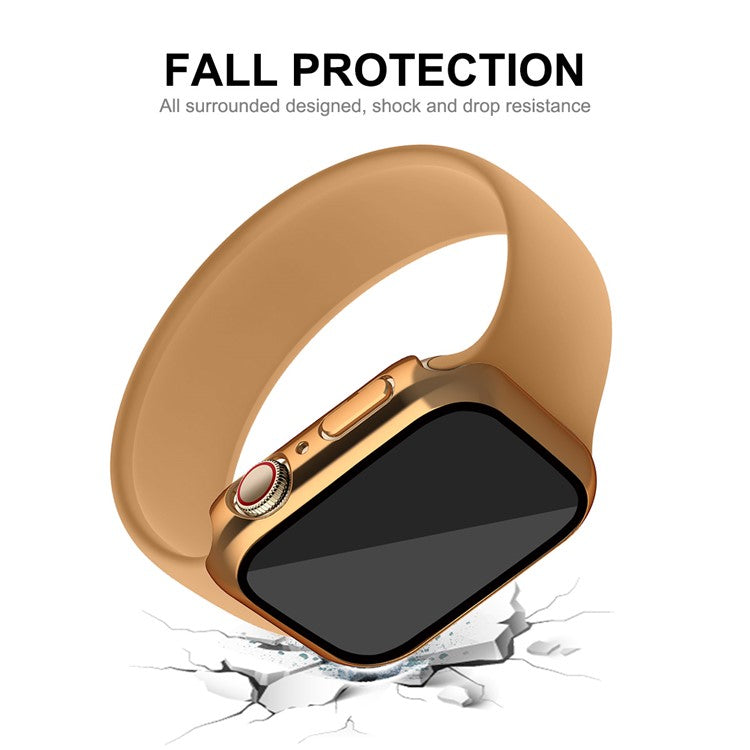 ENKAY HAT PRINCE 9H Tempered Glass Film Electroplating Hard PC Watch Case Cover for Apple Watch Series 9 / 8 / 7 45mm - Rose Gold