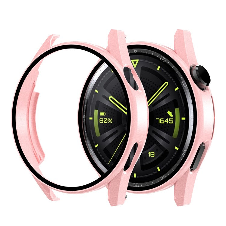 Electroplating Frosted Anti-drop Watch Case Frame with Tempered Glass Screen Protective Film for Huawei Watch GT 3 42mm - Pink