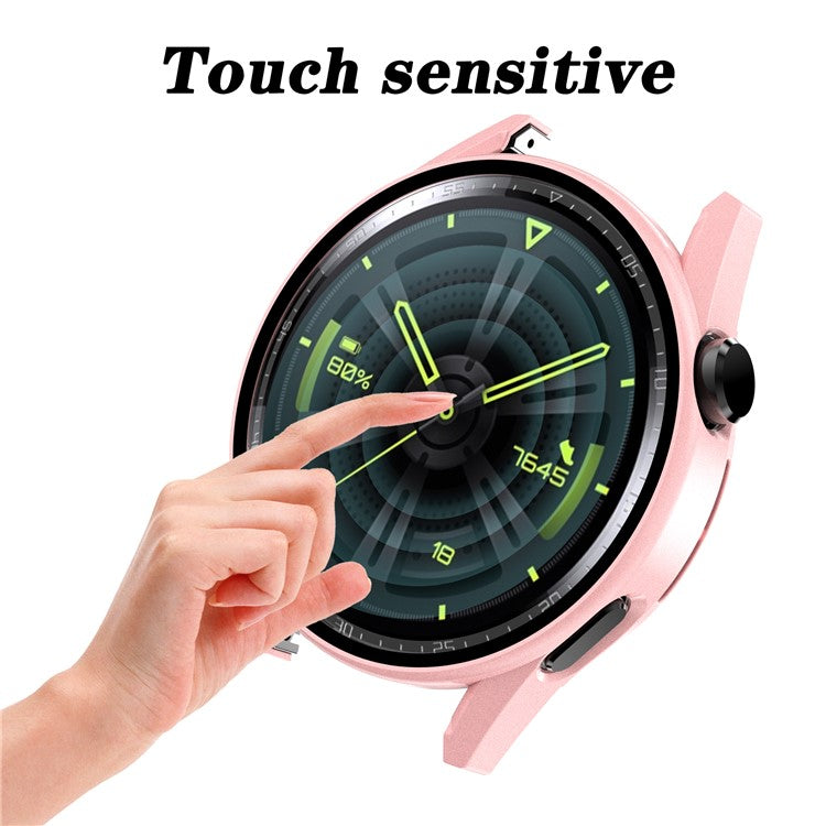 Electroplating Frosted Anti-drop Watch Case Frame with Tempered Glass Screen Protective Film for Huawei Watch GT 3 42mm - Pink