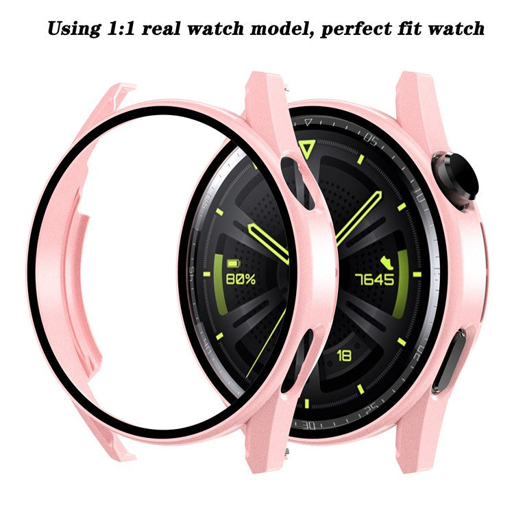Electroplating Frosted Anti-drop Watch Case Frame with Tempered Glass Screen Protective Film for Huawei Watch GT 3 42mm - Pink