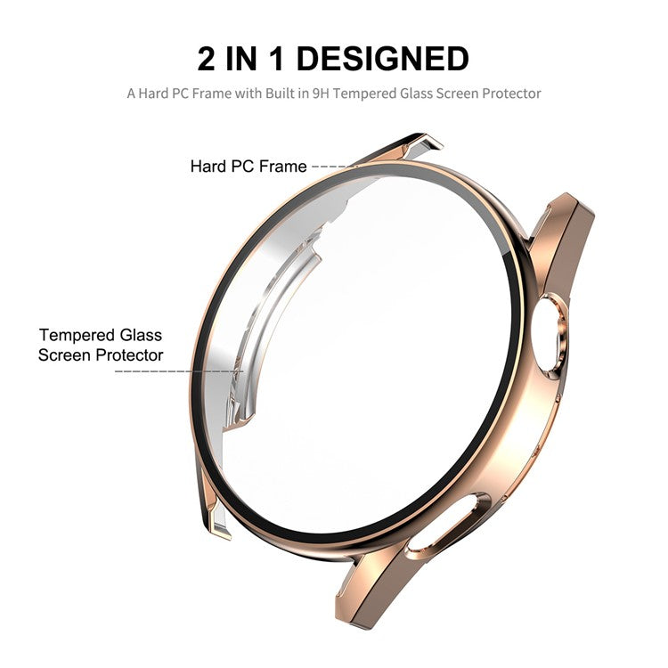 ENKAY HAT PRINCE for Huawei Watch GT 3 46mm Anti-scratch 9H Tempered Glass Screen Protector Electroplating Hard PC Watch Case - Rose Gold