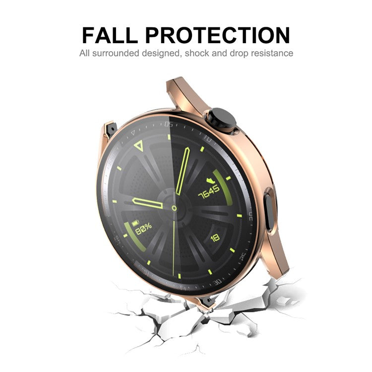 ENKAY HAT PRINCE for Huawei Watch GT 3 46mm Anti-scratch 9H Tempered Glass Screen Protector Electroplating Hard PC Watch Case - Rose Gold