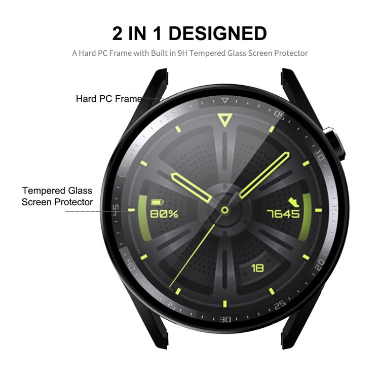 ENKAY HAT PRINCE for Huawei Watch GT 3 46mm 9H Tempered Glass Screen Protector Matte Rubberized Hard PC Watch Case - Silver