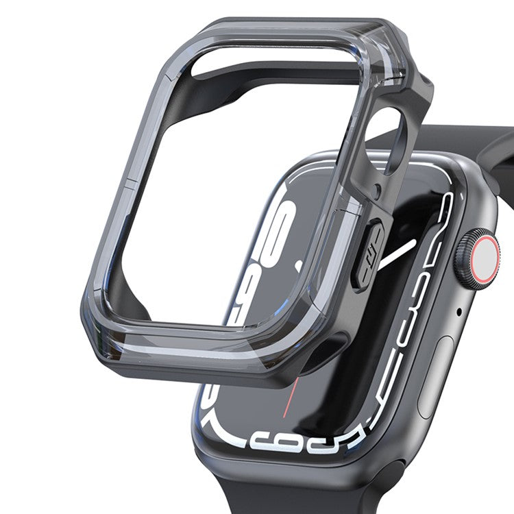 For Apple Watch Series 9 / 8 / 7 41mm TPU+PC Clear Dual-color Smart Watch Case Protective Cover - Transparent Black / Black