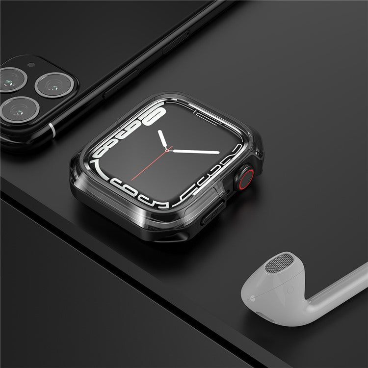For Apple Watch Series 9 / 8 / 7 41mm TPU+PC Clear Dual-color Smart Watch Case Protective Cover - Transparent Black / Black