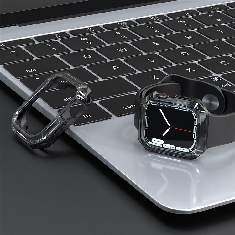For Apple Watch Series 9 / 8 / 7 41mm TPU+PC Clear Dual-color Smart Watch Case Protective Cover - Transparent Black / Black